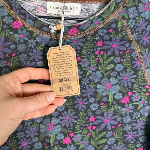 NWT NATURAL LIFE Boho Lily Floral Cotton Long Sleeve Tee Shirt - Picture 5 of 7